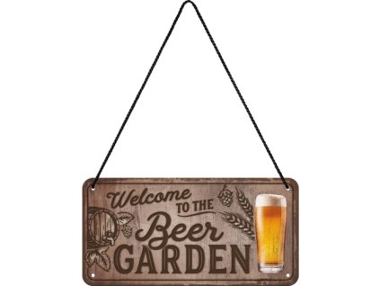 Plechová tabuľka závesná - Beer garden 10x20cm