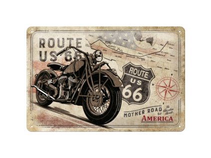 Plechová ceduľa - Route 66 ( Moto+mapa) 20x30cm