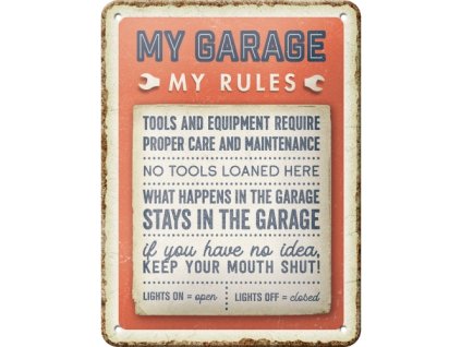 Plechová ceduľa - My garage, My rules 15x20cm