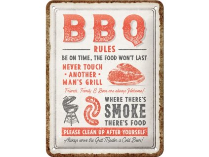 Plechová ceduľa - BBQ Rules 15x20cm
