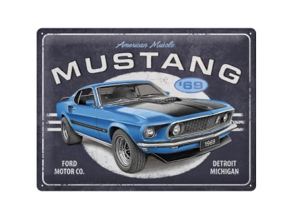 Plechová ceduľa - Ford Mustang (69 modrý) 30x40 cm