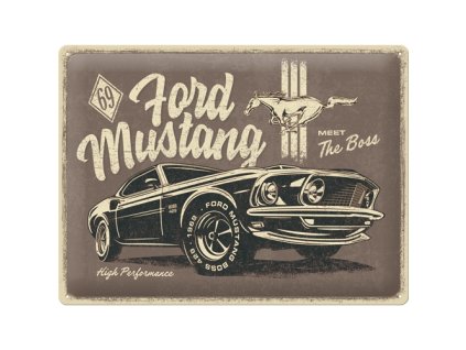 Plechová ceduľa - Ford mustang (čierny meet the boss) 30x40 cm