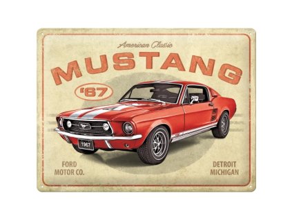 Plechová ceduľa,pohľadnica Mustang červený 10x15 cm
