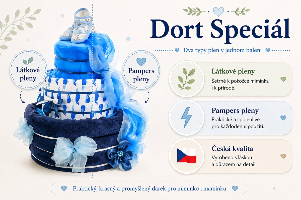 Plenkový dort Speciál – kombinace látkových a jednorázových plen od Plenkovky.cz