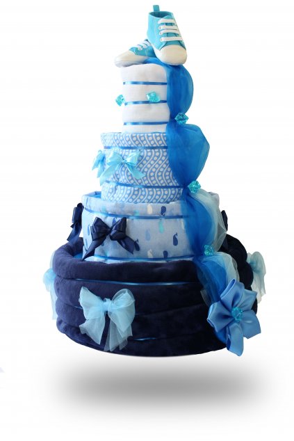 Čtyřpatrový plenkový dort pro chlapce modrý