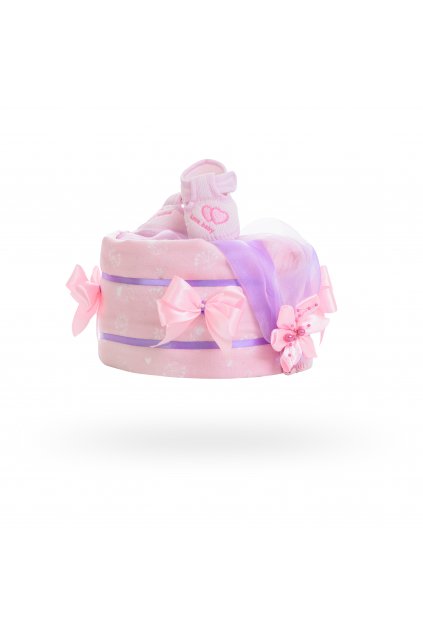 Jednopatrový plenkový dort pro dívky - růžovo fialkový