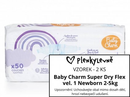 Vzorek plen - Baby Charm Super Dry Flex vel. 1 Newborn 2-5kg, 2 ks  (2 ks)