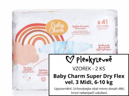 Vzorek plen - Baby Charm Super Dry Flex vel. 3 Midi, 6-10 kg, 2 ks  (2 ks)