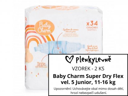 Vzorek plen - Baby Charm Super Dry Flex vel. 5 Junior, 11-16 kg, 2 ks  (2 ks)