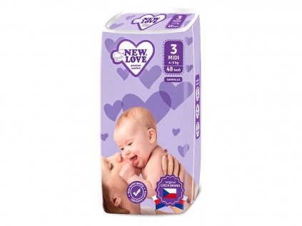 Dětské jednorázové pleny New Love Premium comfort 3 MIDI 4-9 kg, 48 ks