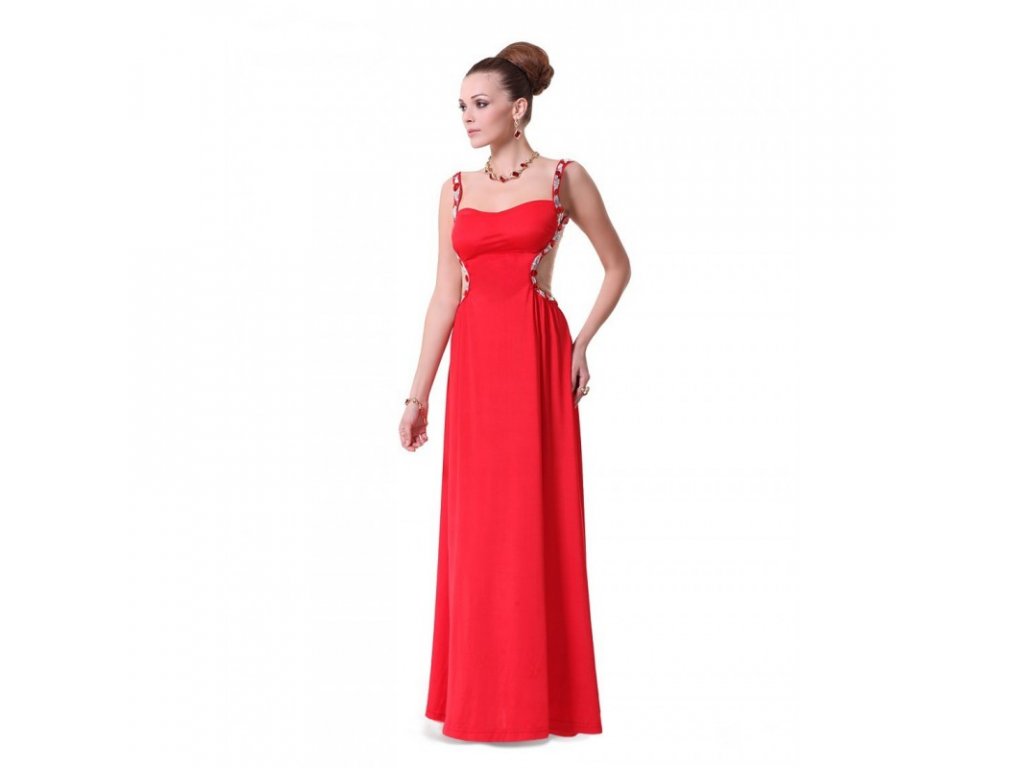 dlouhé červené sexy společenské šaty Riza - Plesová móda