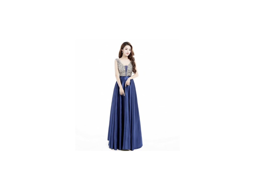 luxusní tmavě modré plesové šaty 2019 saténové Vinona