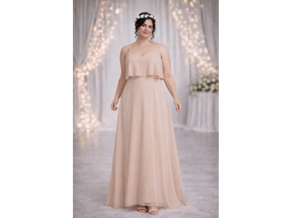 dlouhé béžové krémové společenské šaty na ramínka Wanda