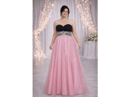 dlouhé růžové tylové maturitní plesové šaty Violet