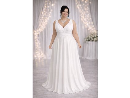 boho antické svetební šaty s širokými ramínky na modelce