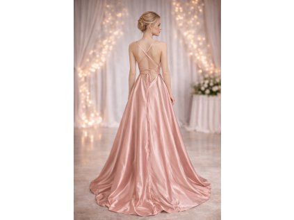 luxusní růžové plesové šaty s holými zády