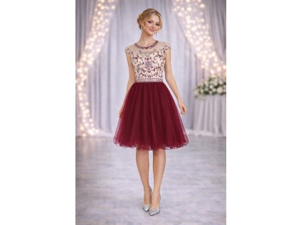 krátké vínové společenské šaty na ples