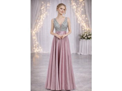 luxusni ruzove plesove saty satenove vinona