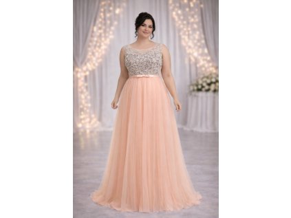 růžové dlouhé plesové tylové šaty Lenny