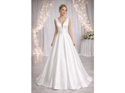 satenove svatebni saty Monica na široká ramínka na modelce