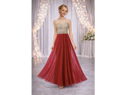 dlouhé splívané plesové vínové šaty Leroy