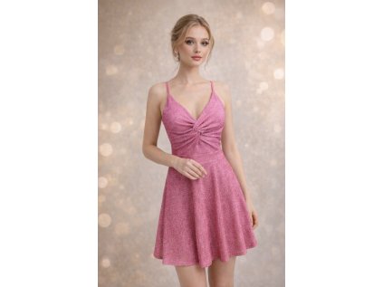 krátké lesklé společenské šaty Flavia růžové