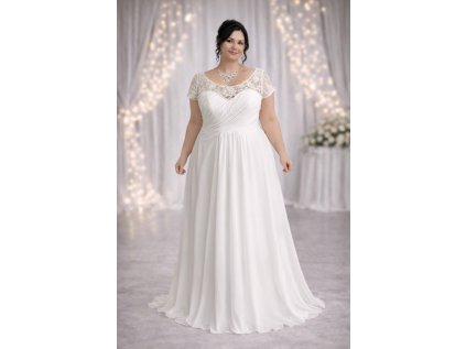antické boho šifonové svatební šaty Monica na baculaté modelce