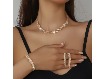 luxusní zlatý štrasový náhrdelník Kaspia - set náhrdelníku, náramku a náušnic