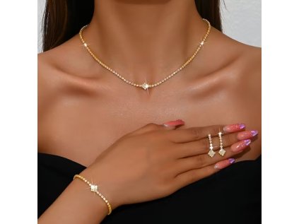 jednoduchá zlatá štrasová souprava Sally - náhrdelník, náramek a náušnice