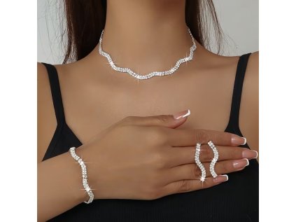 jednoduchá štrasová souprava Azie - náhrdelník, náramek a náušnice na krku