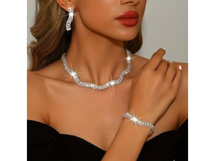 stříbrná štrasová souprava Keza náhrdelník, náušnice, náramek