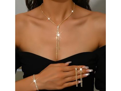 zlatá společenská štrasová sada Gonnie náhrdelník, náušnice, náramek