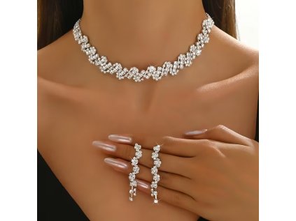 elegantní stříbrná štrasová sada náhrdelníku a náušnic Caroline