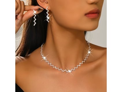 stříbrná štrasová souprava Sabrina - náhrdelník a náušnice
