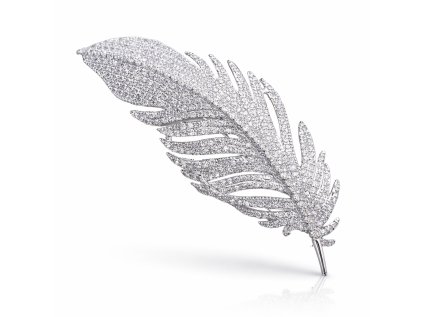 stříbrná brož ve tvaru peříčka
