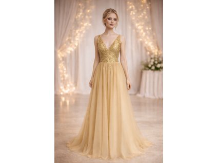 zlaté plesové šaty s tylovou sukní Alicia