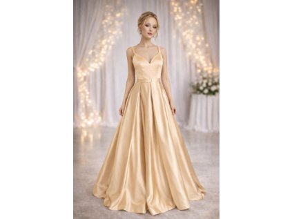 champagne plesove saty na maturitni ples s vysokym rozparkem tina xs s