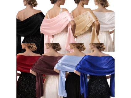 saténový šál přes ramena přehoz přes společenské šaty výběr barev
