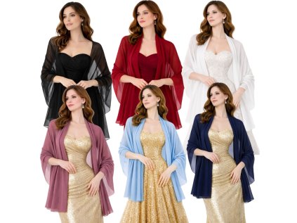 šifónový šál přes ramena přehoz přes společenské šaty