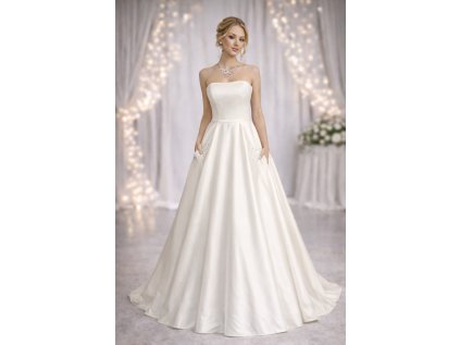 kremove satenove svatebni saty s kapsami silvia na modelce