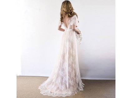 champagne svatebni saty krajkovane boho s rukavky xs 2