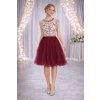 krátké vínové společenské šaty na ples