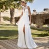 Elegant Chiffon Boho Beach O Neck Wedding Dress Sleeveless Side Slit Backless Lace Appliques Bridal Gowns