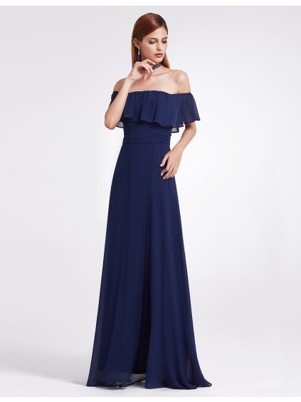 Ever Pretty šaty modré dlouhé s volánkem 7171 (* Velikost XXL / 44 / 12 / 16)