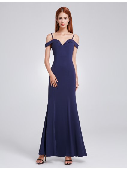 Ever Pretty šaty modré dlouhé spadlá ramínka 7017 (* Velikost L / 40 / 08 / 12)