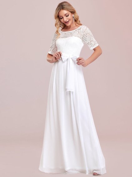 Luxusní bílé šaty s krajkou 7624 (* Velikost 8XL / 56 / 24 / 28)