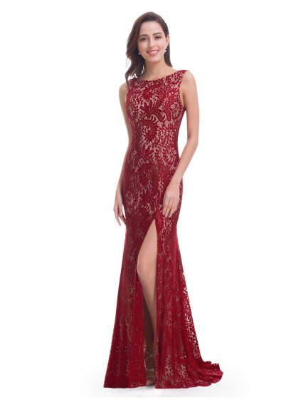 Elegantní krajkové Ever Pretty šaty bordo 8859 (* Velikost M / 38 / 06 / 10)