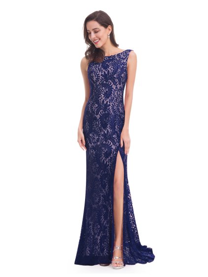 Elegantní krajkové Ever Pretty šaty modré 8859 (* Velikost L / 40 / 08 / 12)