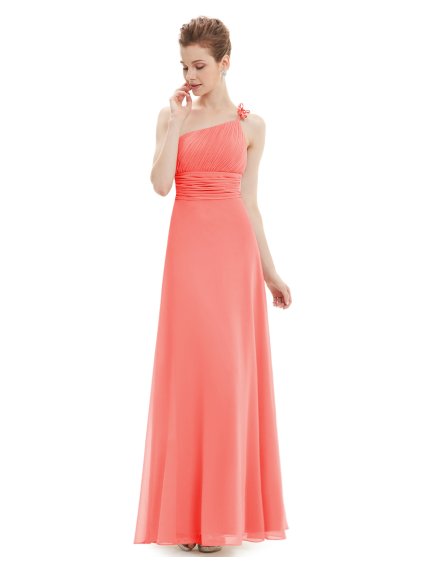 Meruňkové dlouhé šaty na jedno ramínko 9596 (* Velikost XL / 42 / 10 / 14)