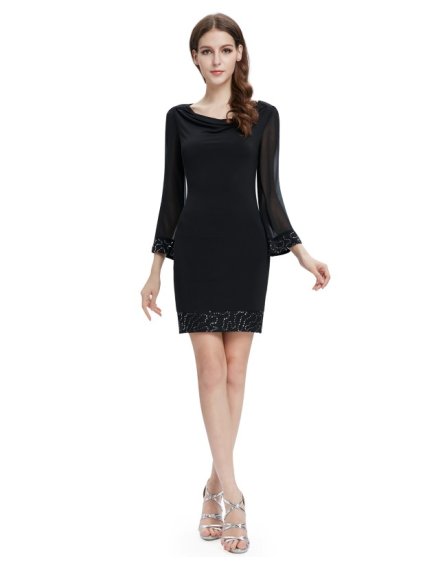 Společenské šaty černé 3764 s rukávy (* Velikost M / 38 / 06 / 10)